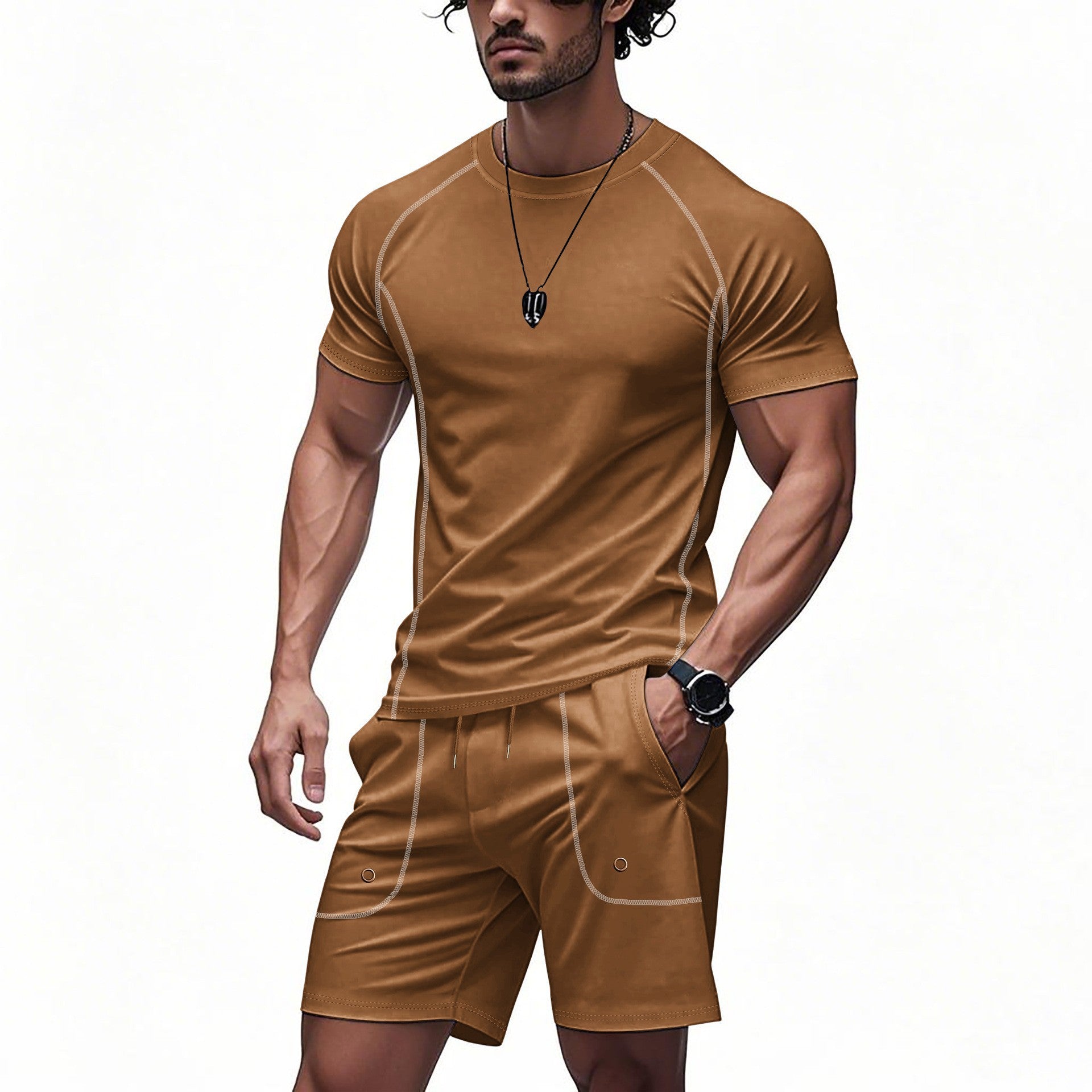 Men's Solid Color Minimalist Short-Sleeve & Shorts Set | Casual Summer Suit