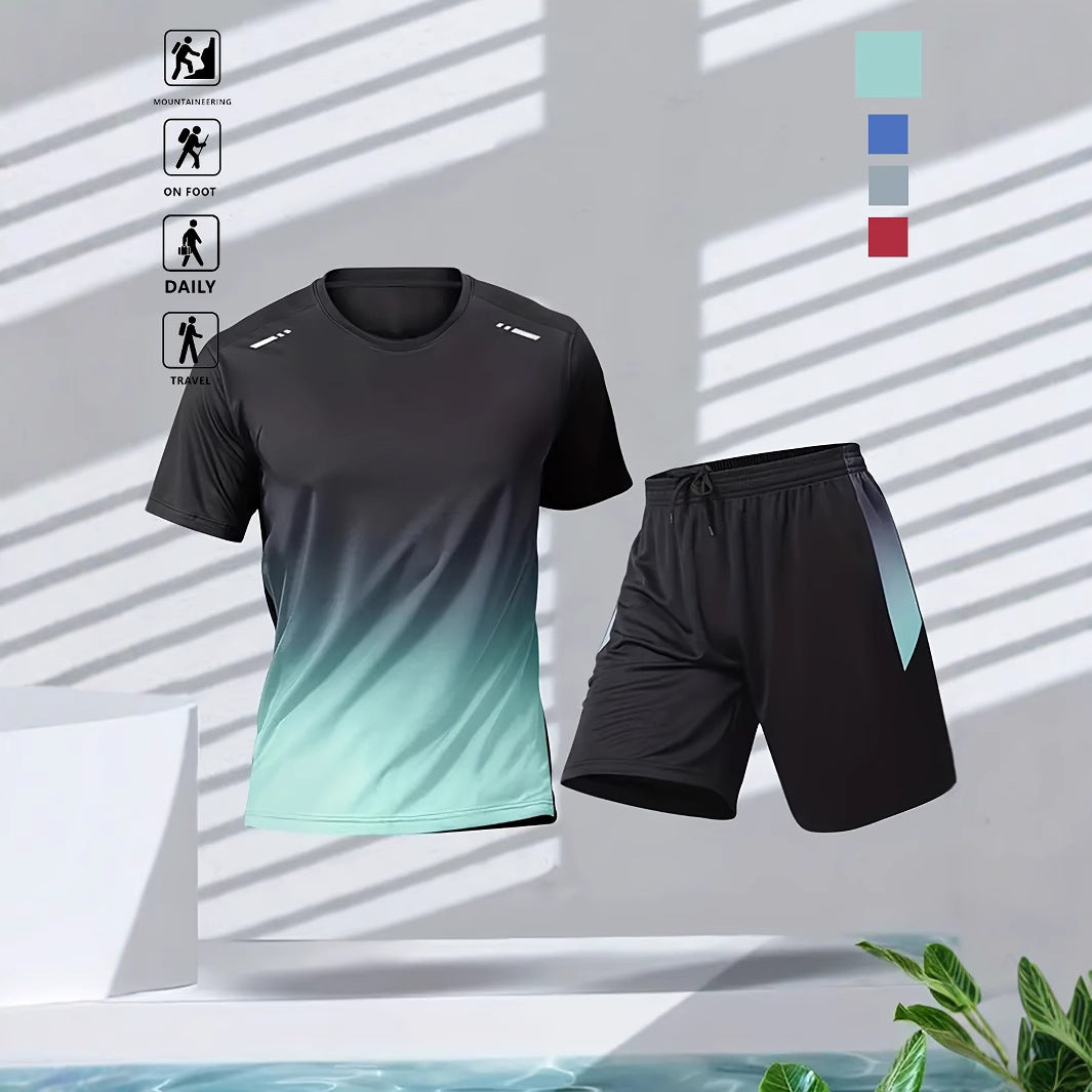 Men's Gradient Fitness Short-Sleeve & Shorts Set | Summer Activewear