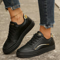 Color-Block Flat Sneakers | Round Toe PU Leather Casual Shoes