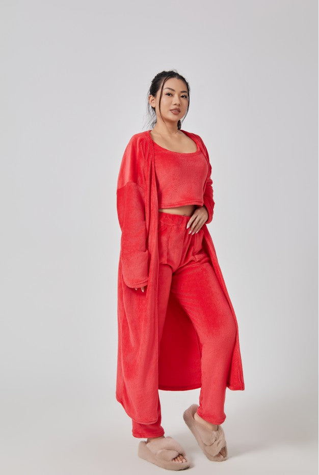 3-Piece Knit Lounge Set | Crop Top, Wide-Leg Pants & Cardigan