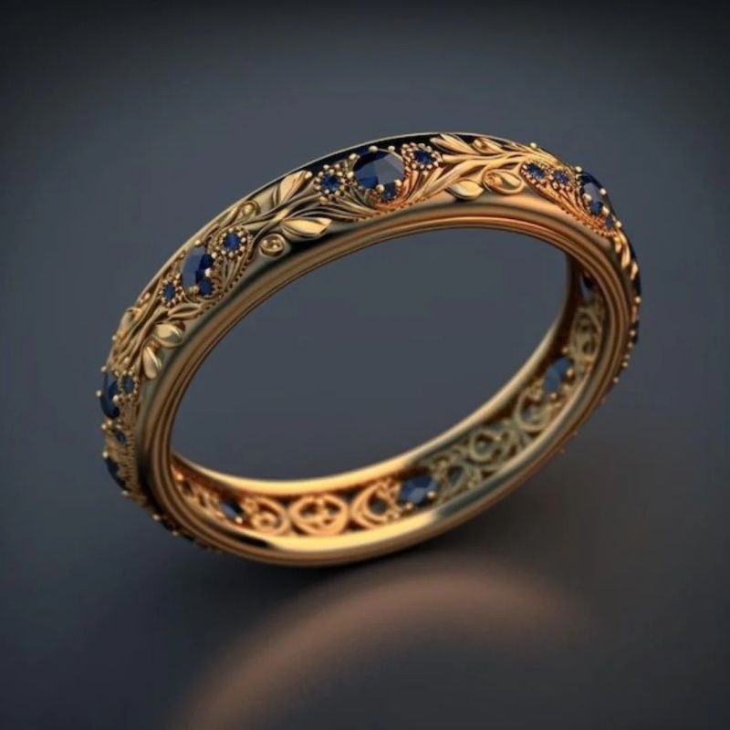 Gold Plated Royal Blue Diamond Ring | Unisex Luxury Statement Ring
