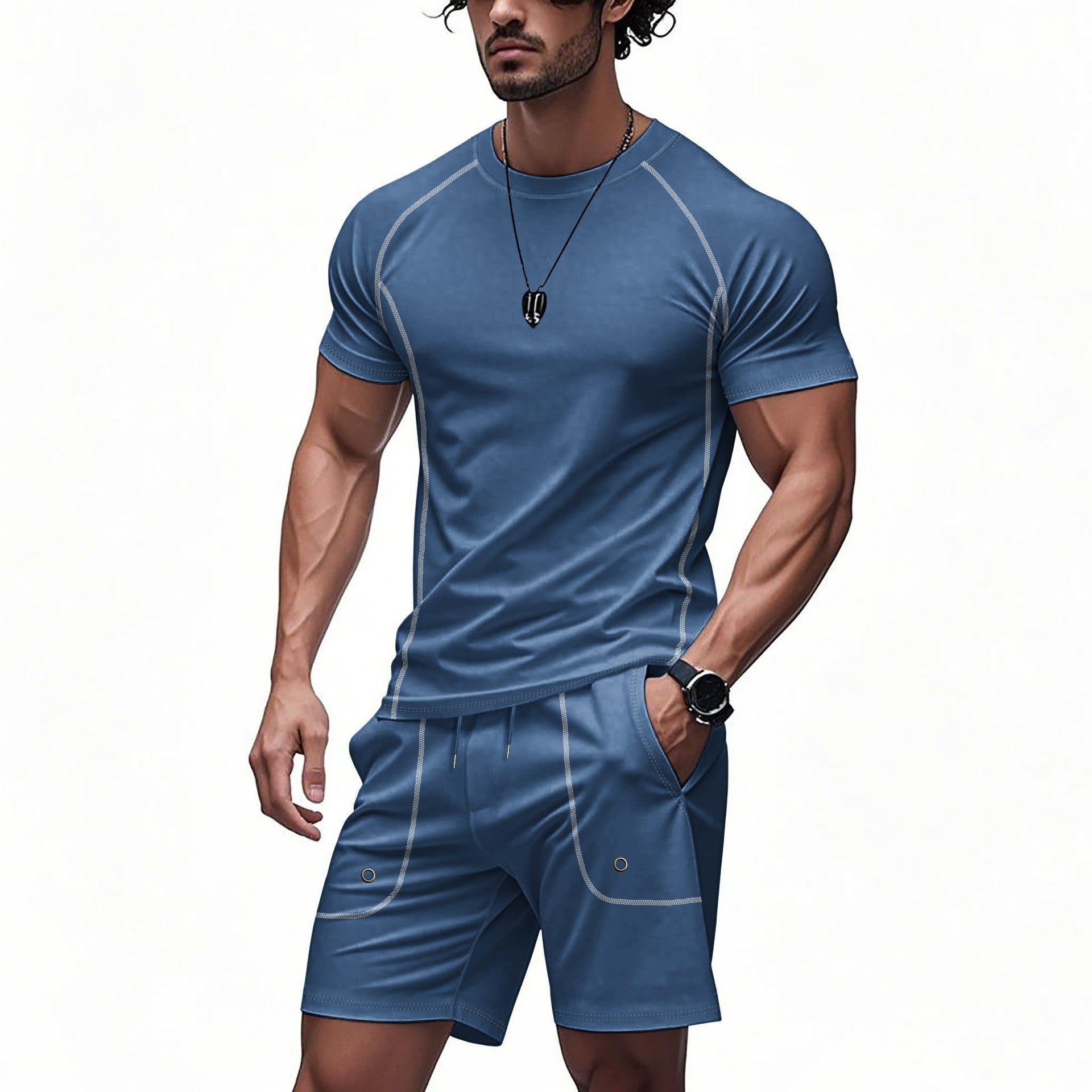 Men's Solid Color Minimalist Short-Sleeve & Shorts Set | Casual Summer Suit