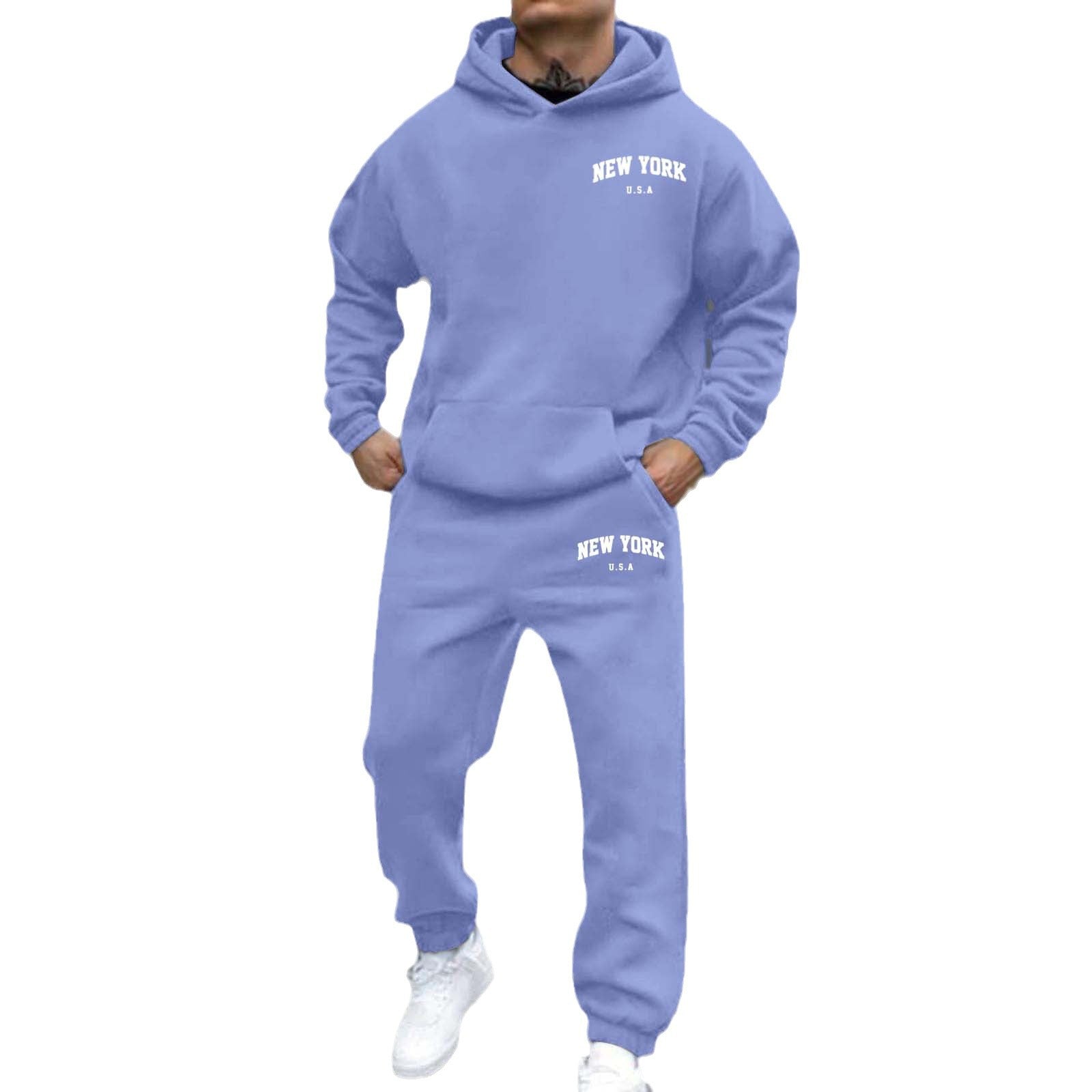 Mens Fleece-Lined Hooded Printed Sweatshirt And Hoodie Set