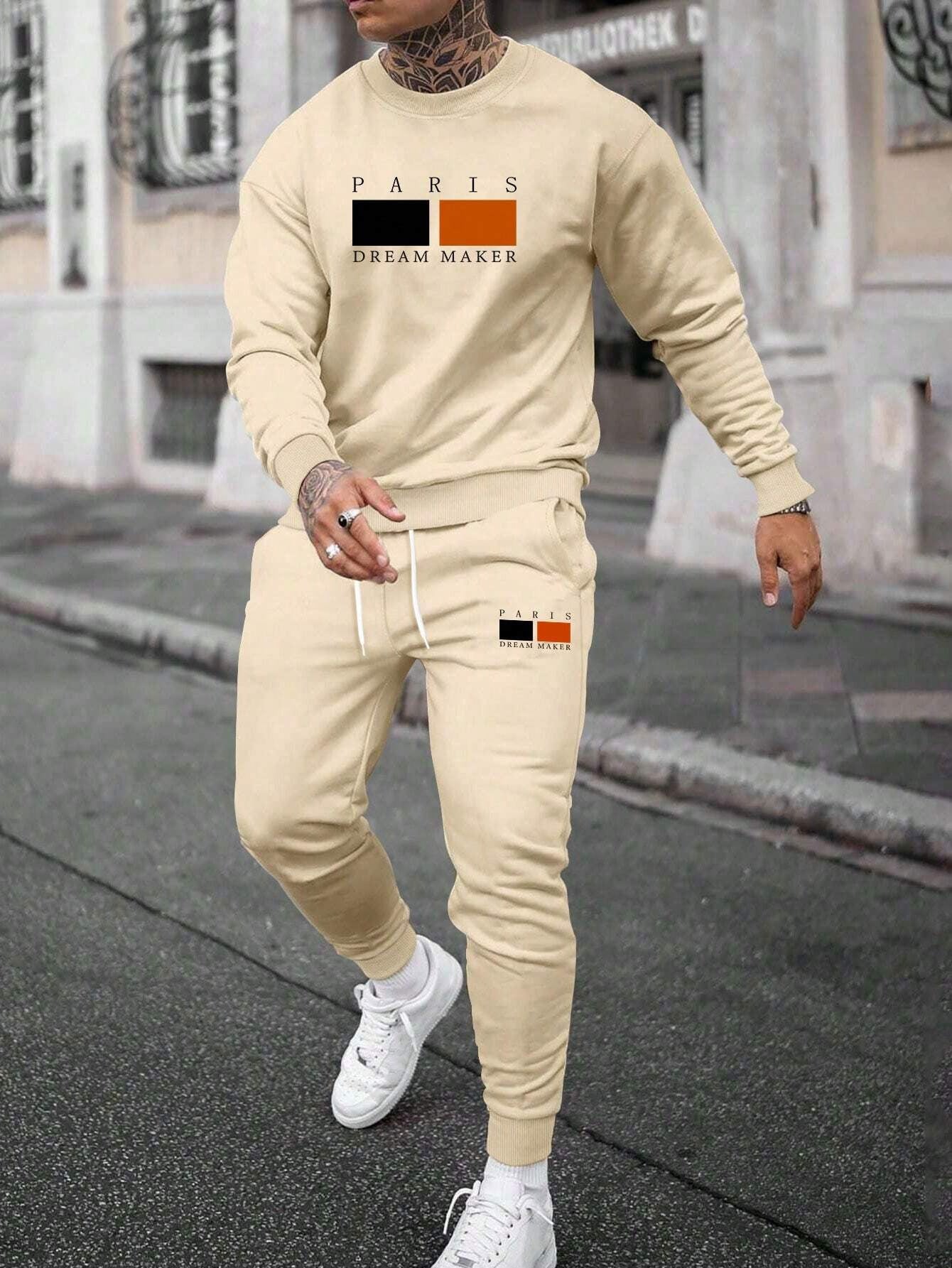 Men's Round Neck Sweater Casual Sports Suit | European Fit