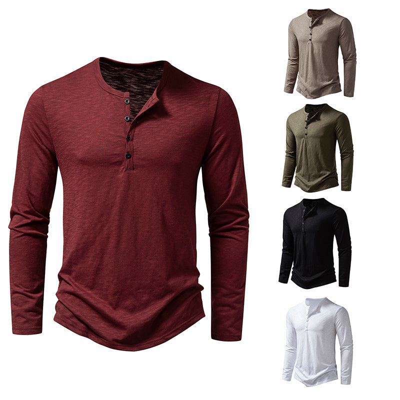 Men’s Long?Sleeve Casual Button Pullover Top