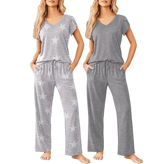 Women's Printed Short-Sleeve Loungewear Set | Breathable Home Wear