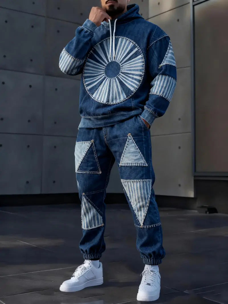 Men's Lettered Denim Hoodie | Bold 3D Print Streetwear