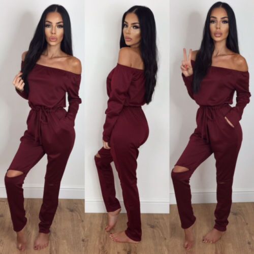 Off-the-Shoulder Distressed Jumpsuit | Women's Casual Cotton Blend Romper