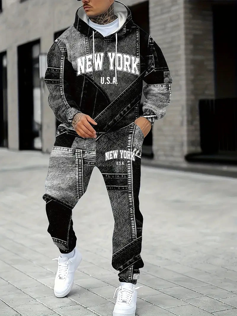 Men's Lettered Denim Hoodie | Bold 3D Print Streetwear