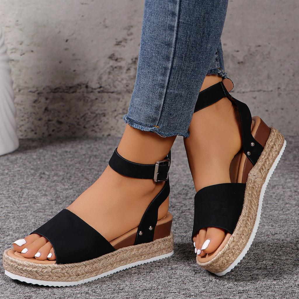 Women's Hemp Rope Wedge Peep Toe Sandals | Natural Boho Platform Heels