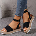 Women's Hemp Rope Wedge Peep Toe Sandals | Natural Boho Platform Heels