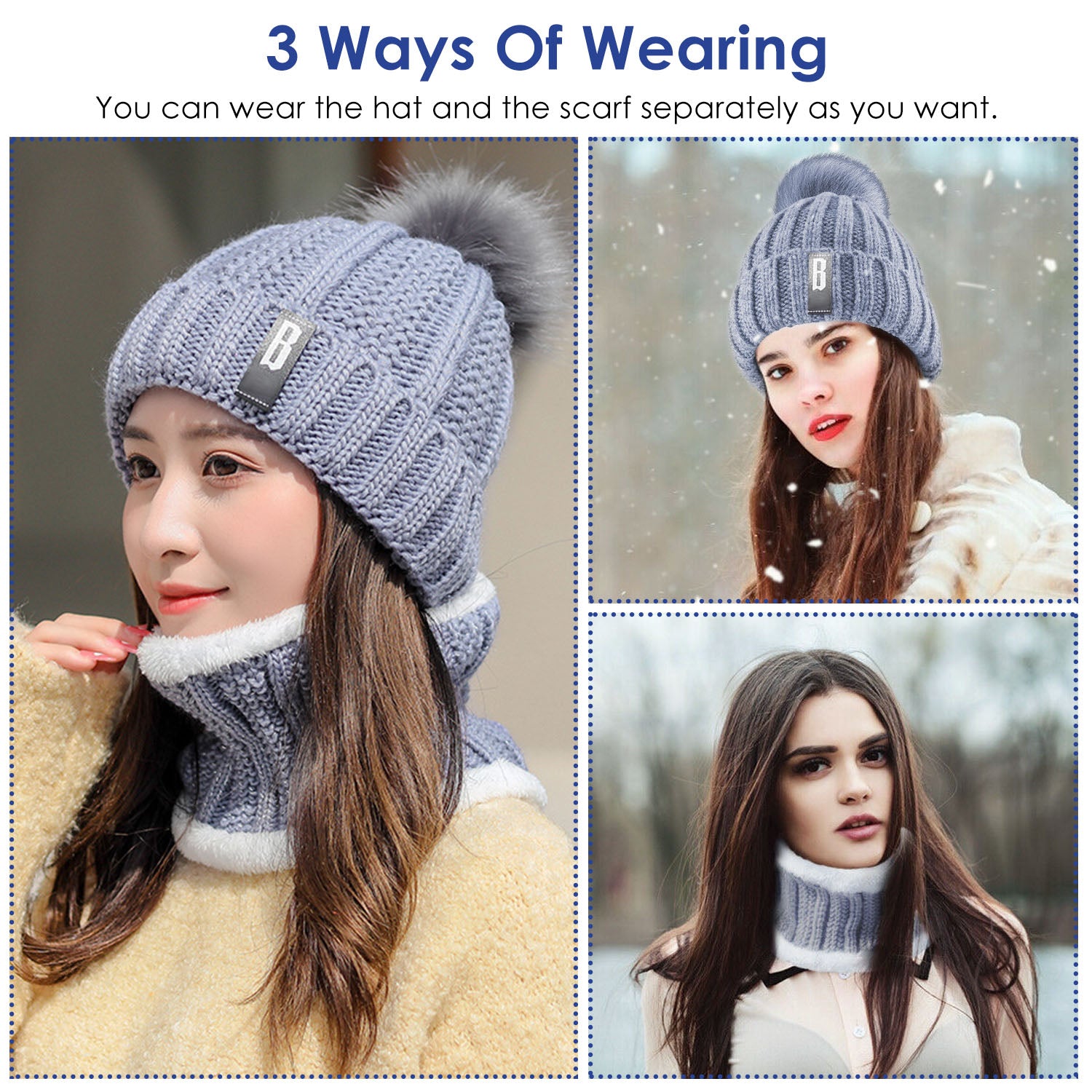 Winter Beanie & Scarf Set – Warm Knit Hat & Neck Warmer for Women