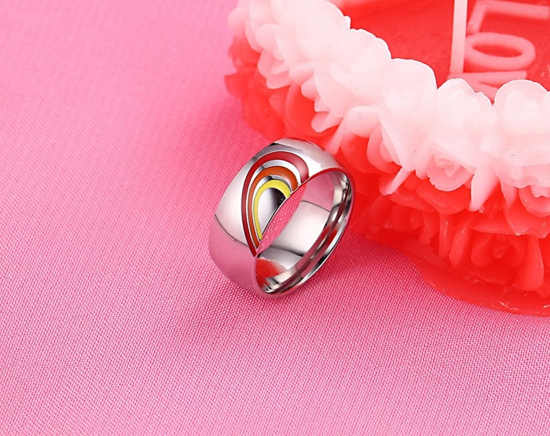Titanium Steel Rainbow Couple Ring | Geometric Epoxy Band