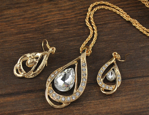 Double Drop Crystal Jewelry Set | Necklace & Earrings
