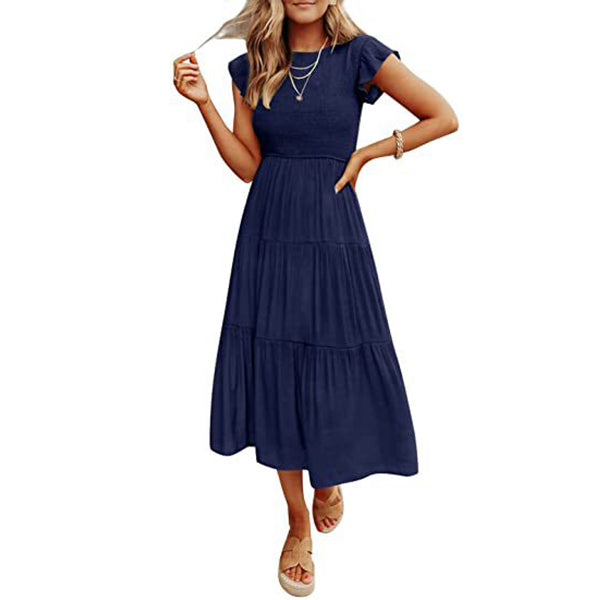 Smocked Cotton?Blend Tiered Midi Dress