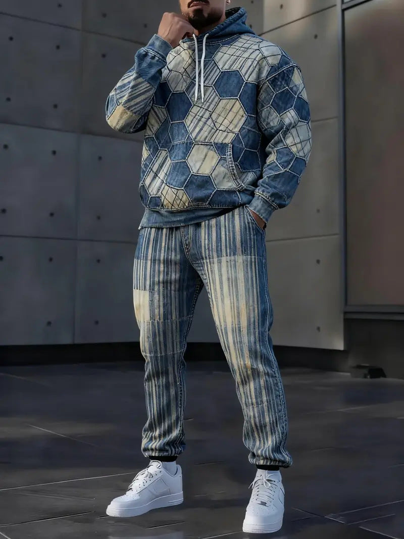Men's Lettered Denim Hoodie | Bold 3D Print Streetwear