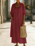 Cotton-Linen Two-Piece Dress Set | Loose Fit Cardigan & Long Skirt