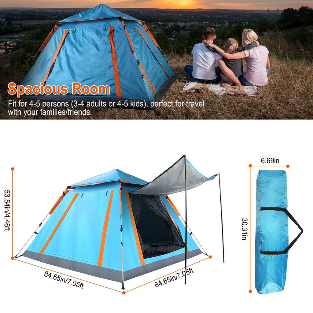 1Pc 4-5 Person Camping Tent With 2 Mosquito Nets Windows Carry Bag Waterproof 7.05x7.05x4.46ft For Hiking Climbing Adventure Fishing Fedex Shipping