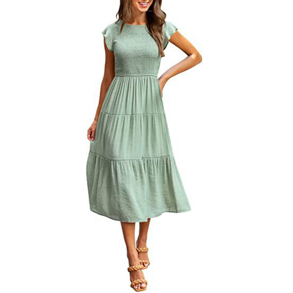 Smocked Cotton?Blend Tiered Midi Dress