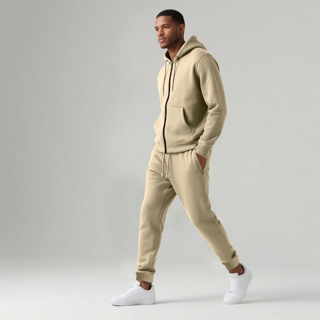 Men's Solid Color Hooded Long-Sleeve Sportswear Set | Athletic Tracksuit