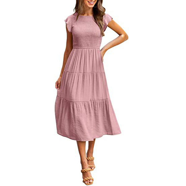 Smocked Cotton?Blend Tiered Midi Dress