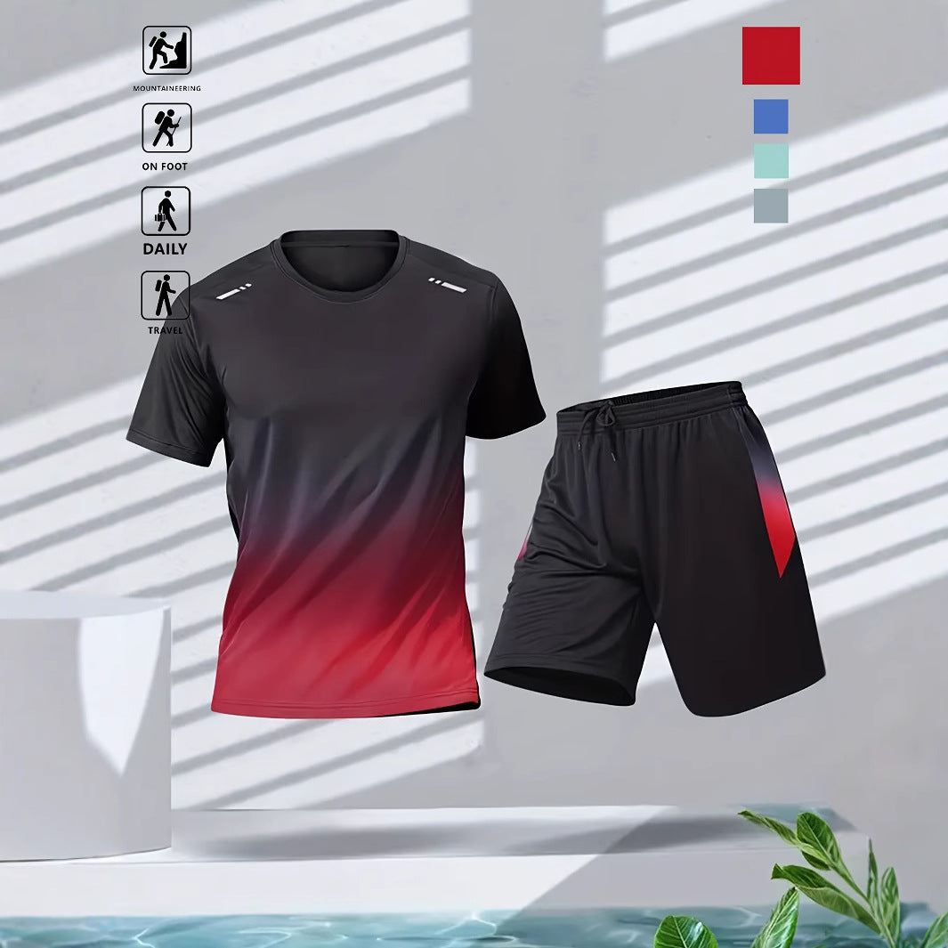 Men's Gradient Fitness Short-Sleeve & Shorts Set | Summer Activewear