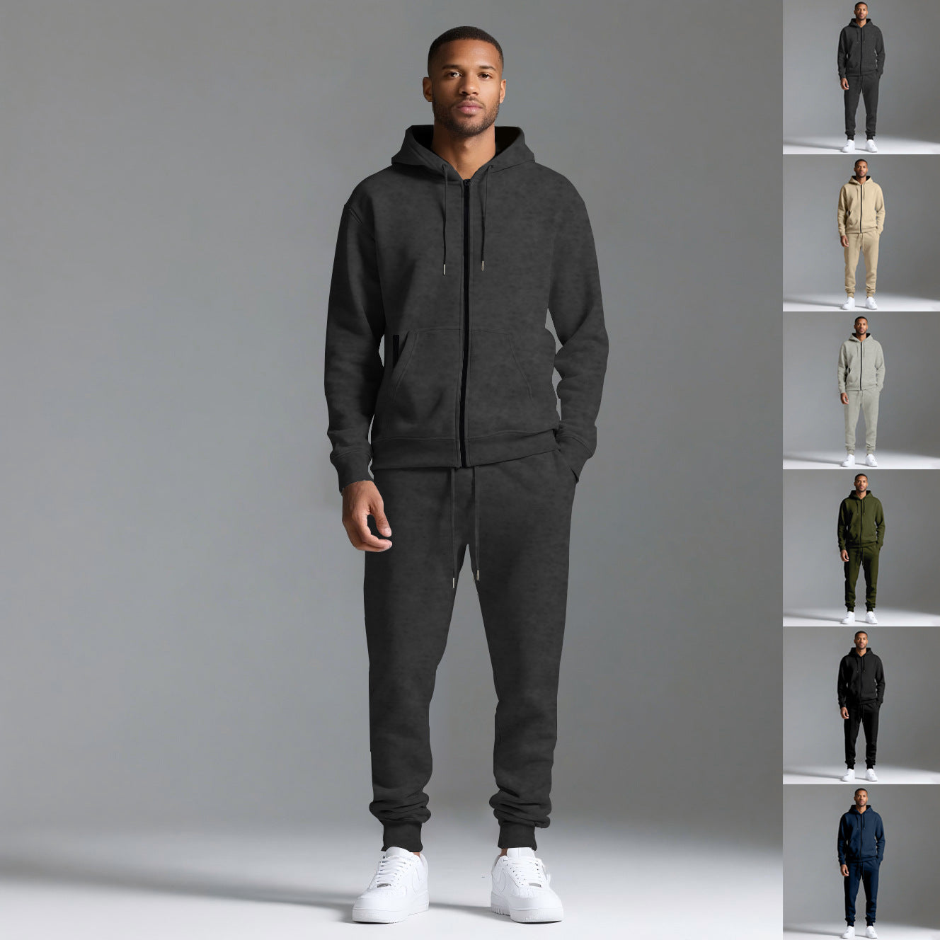 Men's Solid Color Hooded Long-Sleeve Sportswear Set | Athletic Tracksuit