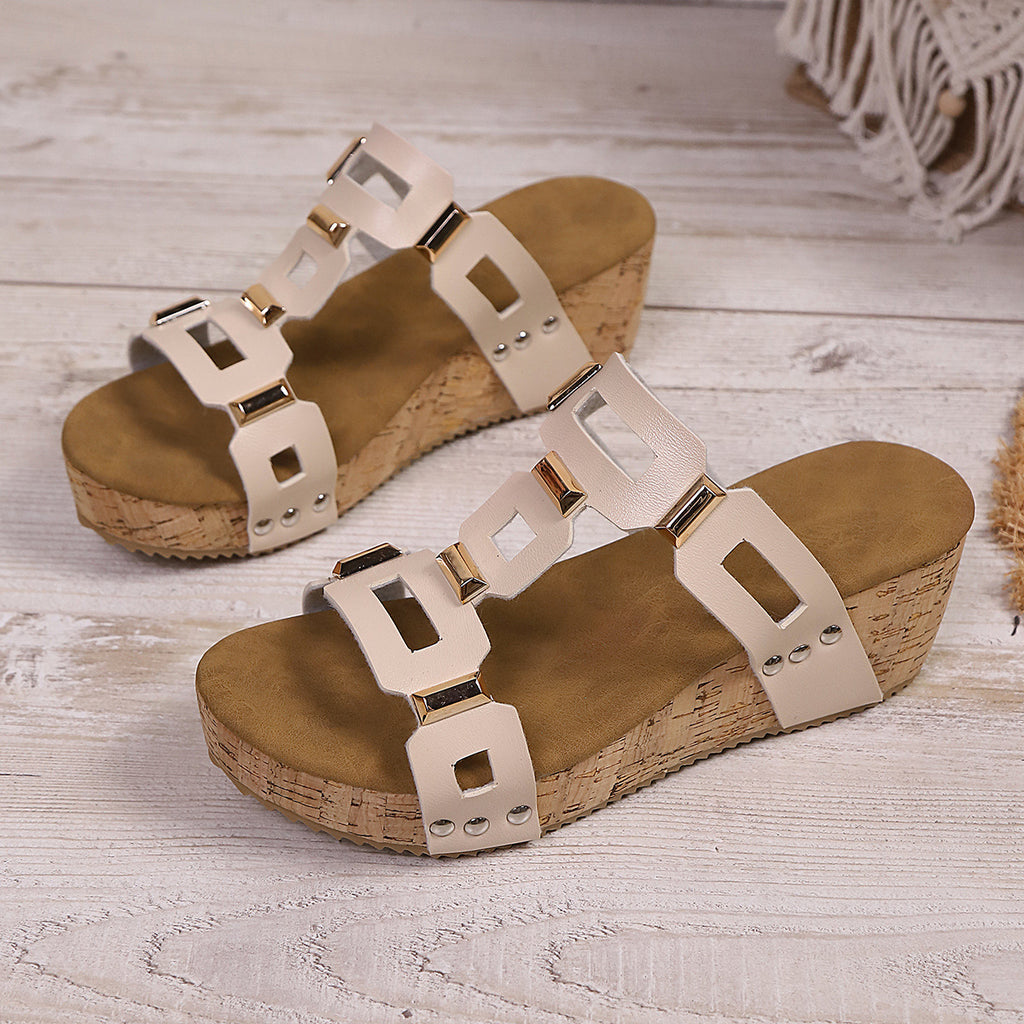 Square-Toe Thick-Sole Slide Sandals | Women's Fashionable Square Buckle Slides