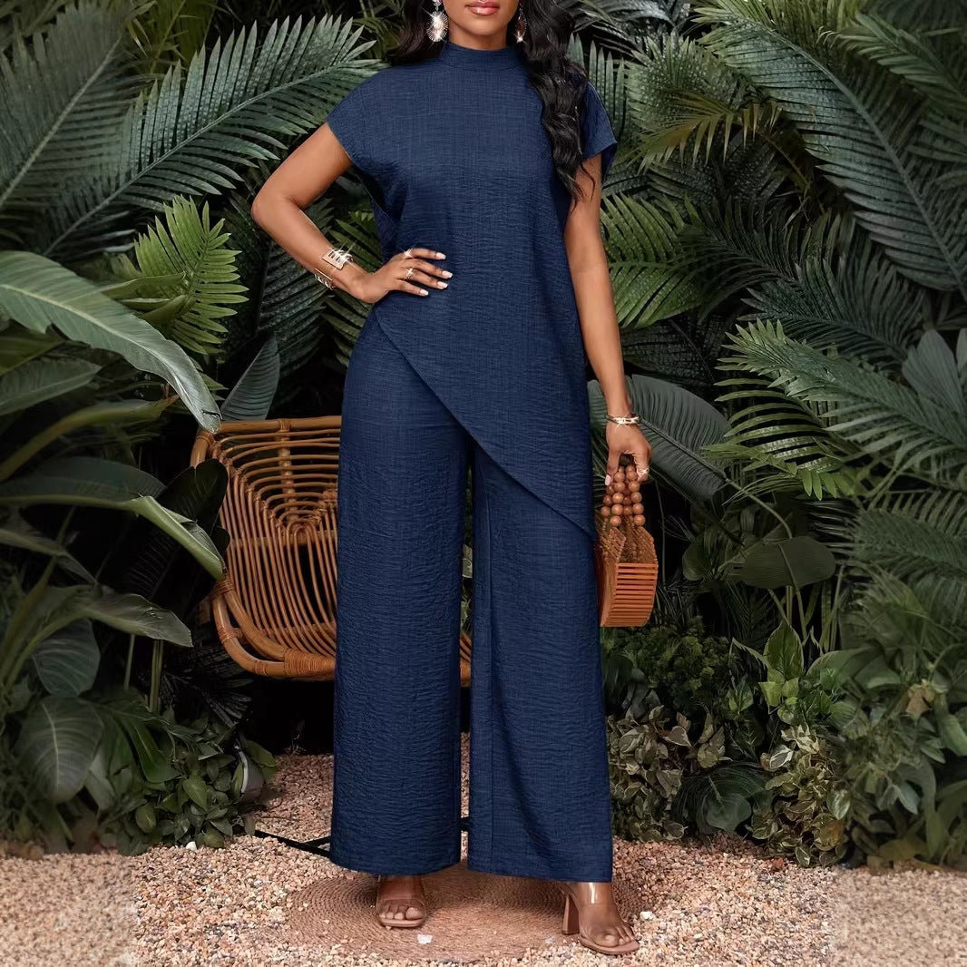 Women's Casual Loose Asymmetrical Top & Pants Set | Relaxed Everyday Two-Piece