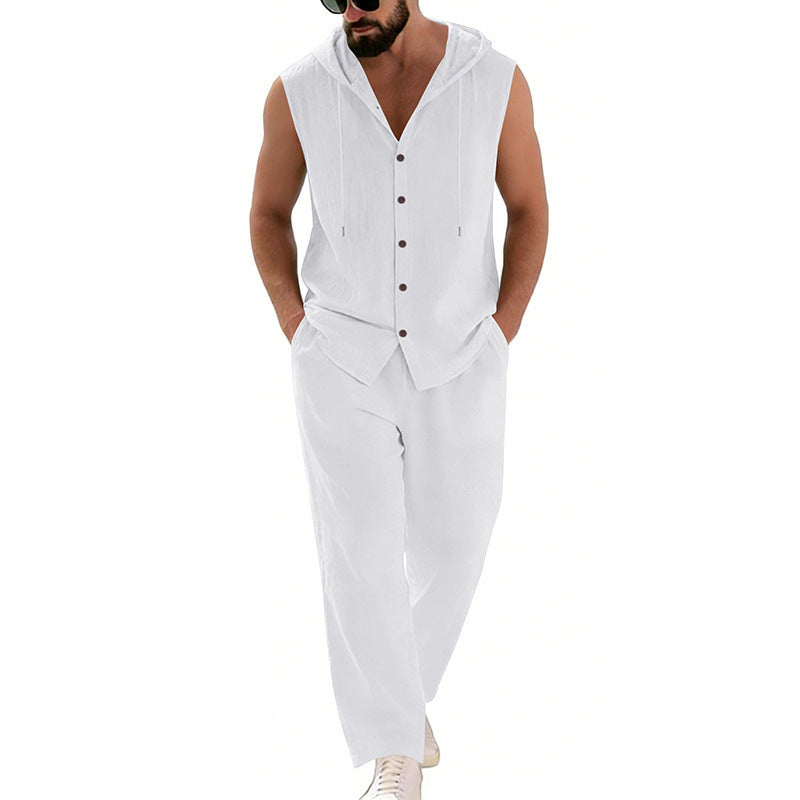 Men's Casual Hooded Sleeveless Shirt & Pants Set | Relaxed Lounge Outfit