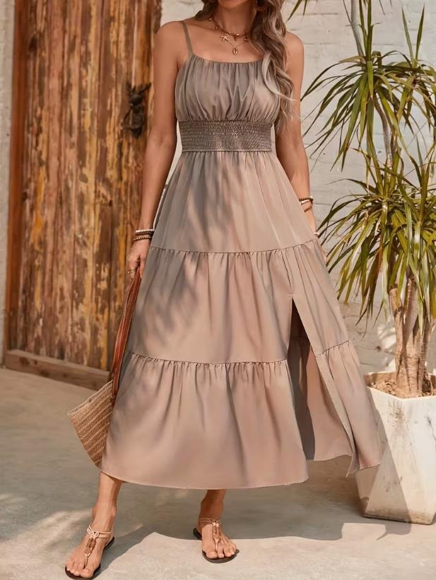 Strapless Layered Slim-Fit Dress — Waist-Cinching Solid Color