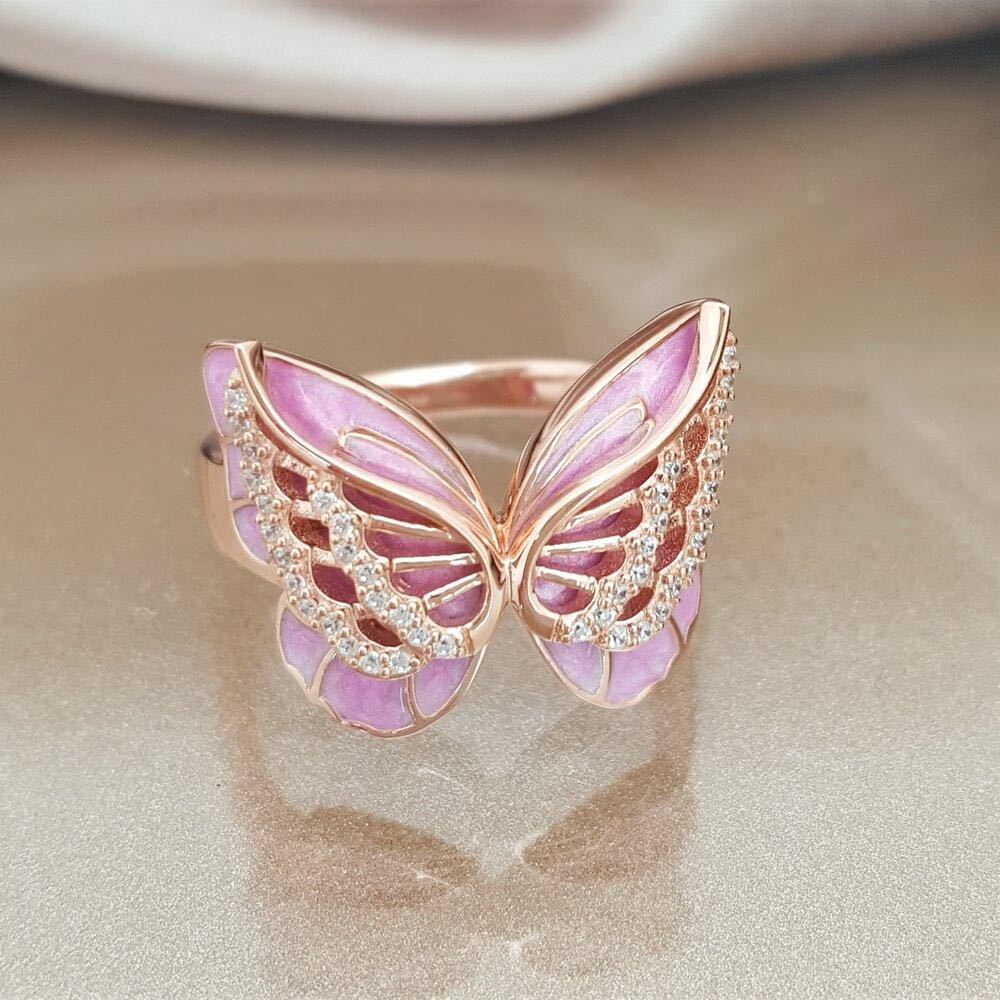 Butterfly Zircon Open Ring | Women's Delicate Adjustable Statement Ring