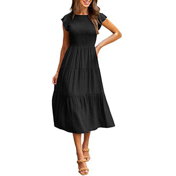 Smocked Cotton?Blend Tiered Midi Dress