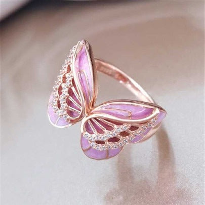 Butterfly Zircon Open Ring | Women's Delicate Adjustable Statement Ring