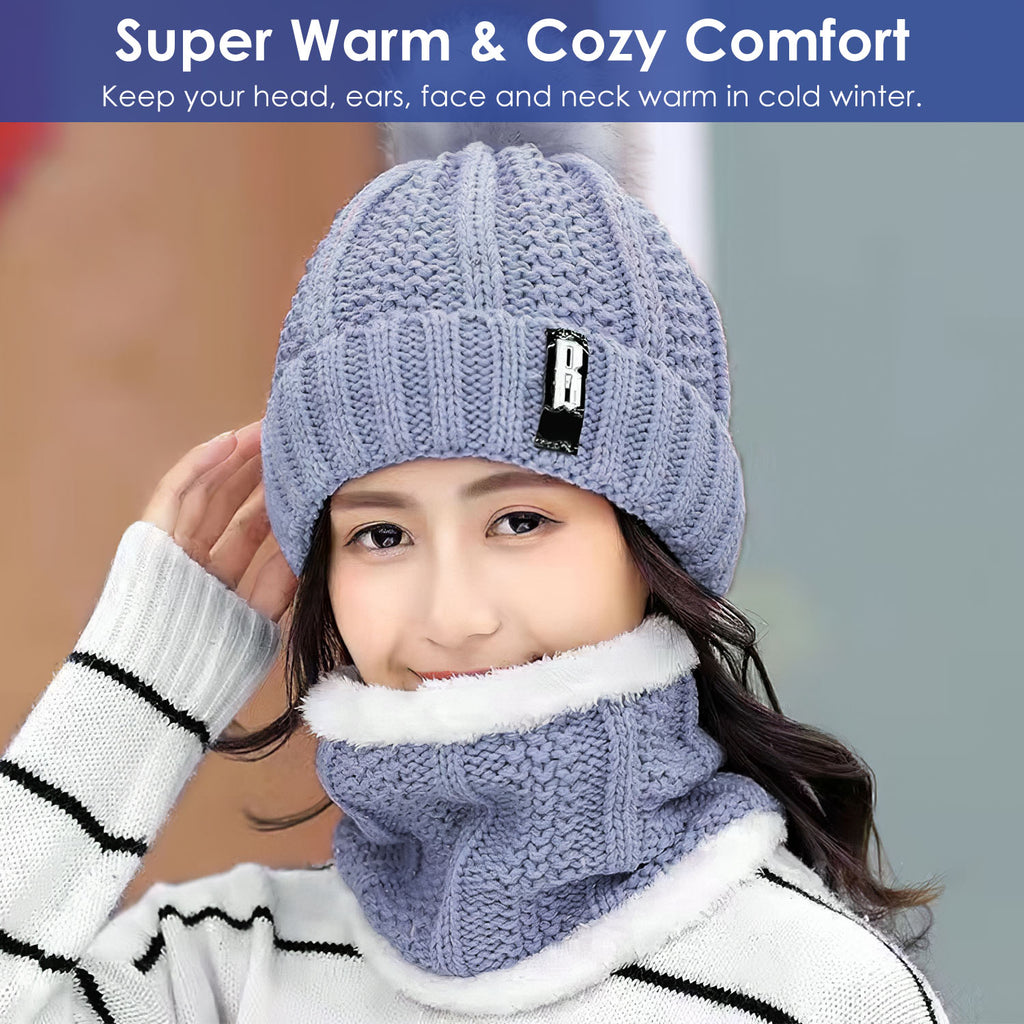 Winter Beanie & Scarf Set – Warm Knit Hat & Neck Warmer for Women