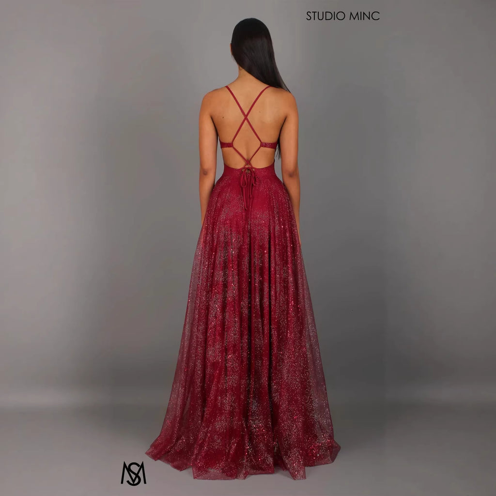 Elegant V?Neck Strapless A?Line Midi Dress