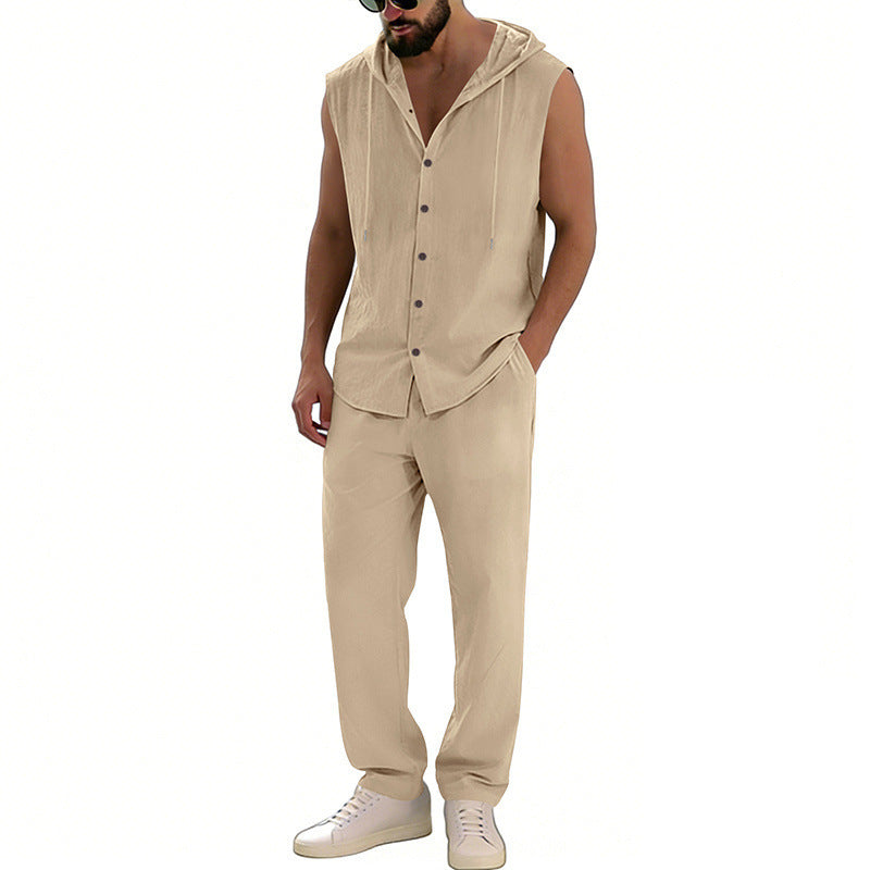 Men's Casual Hooded Sleeveless Shirt & Pants Set | Relaxed Lounge Outfit