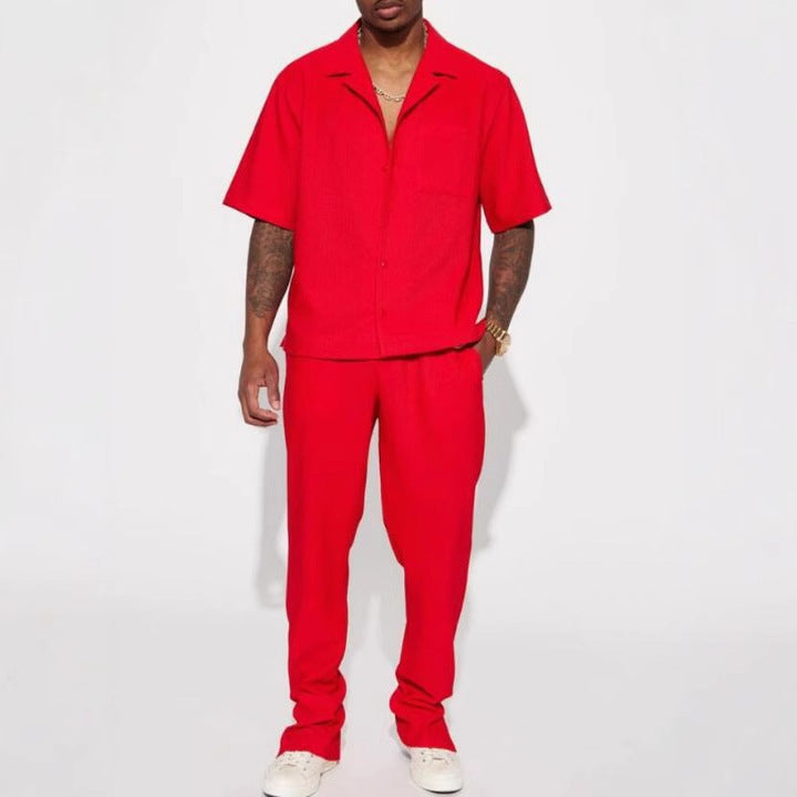 Men's Casual Loose Lapel Short-Sleeve & Trousers Suit | Relaxed Summer Set