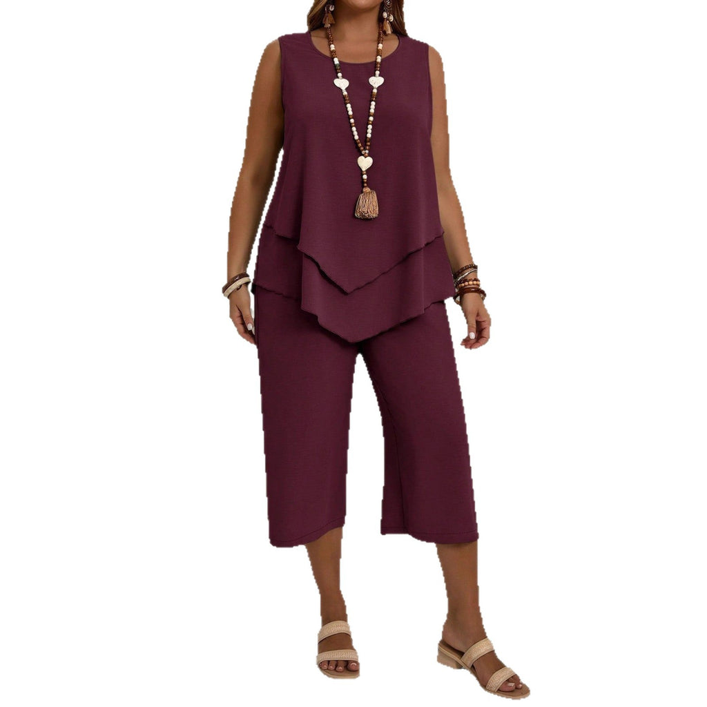 Casual Solid-Color Sleeveless Top & Cropped Pants Two-Piece Set