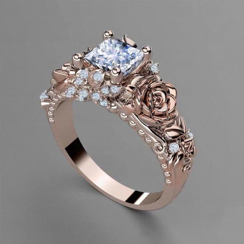 Zircon Petal Flower Ring | Women's Rose Gold Floral Statement Ring