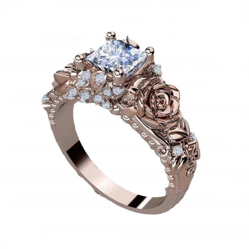 Zircon Petal Flower Ring | Women's Rose Gold Floral Statement Ring