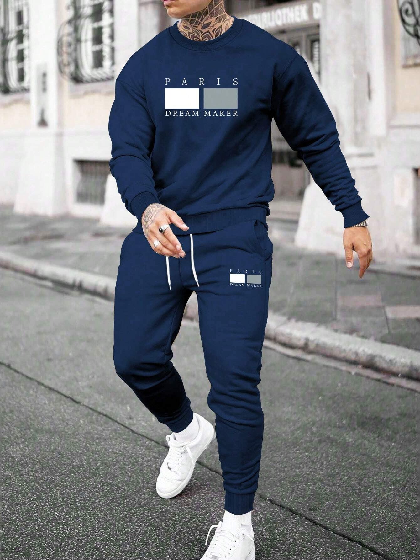 Men's Round Neck Sweater Casual Sports Suit | European Fit