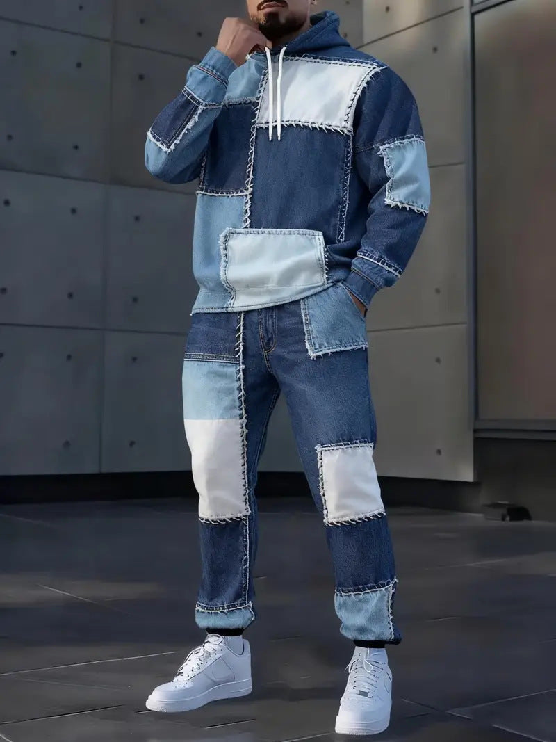 Men's Lettered Denim Hoodie | Bold 3D Print Streetwear