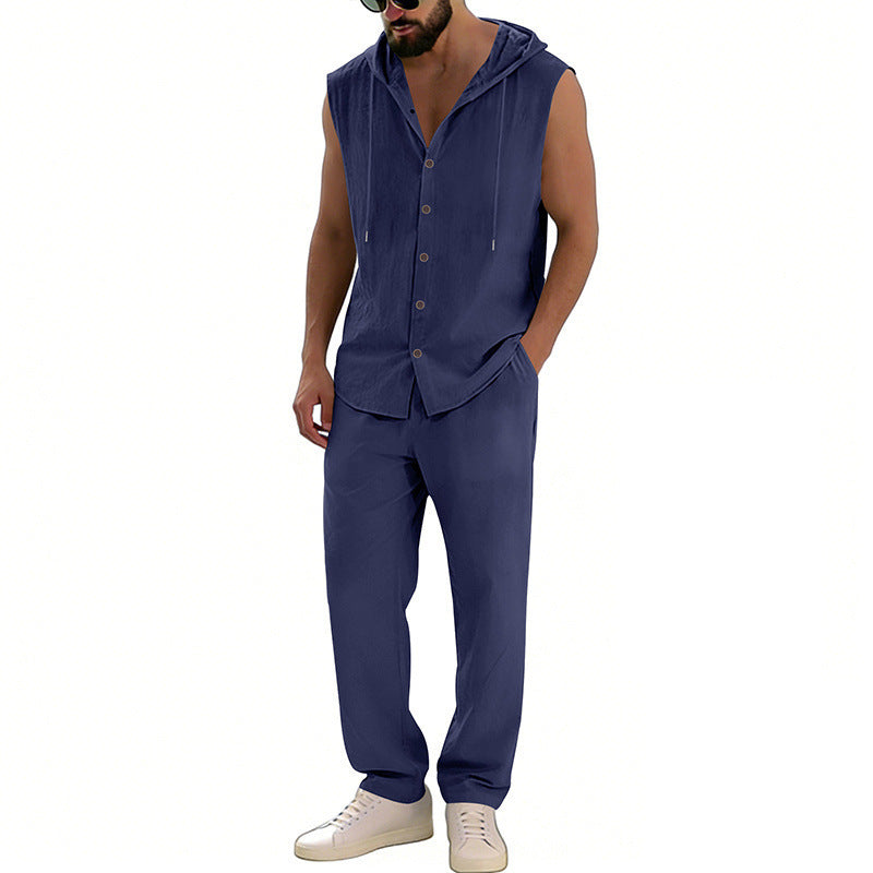 Men's Casual Hooded Sleeveless Shirt & Pants Set | Relaxed Lounge Outfit