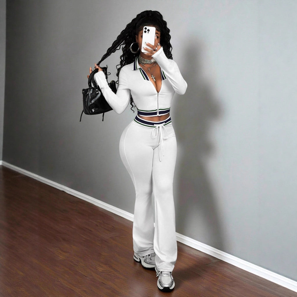 Crop Top & Tight-Fit Casual Sports Two-Piece Set | Women's Activewear