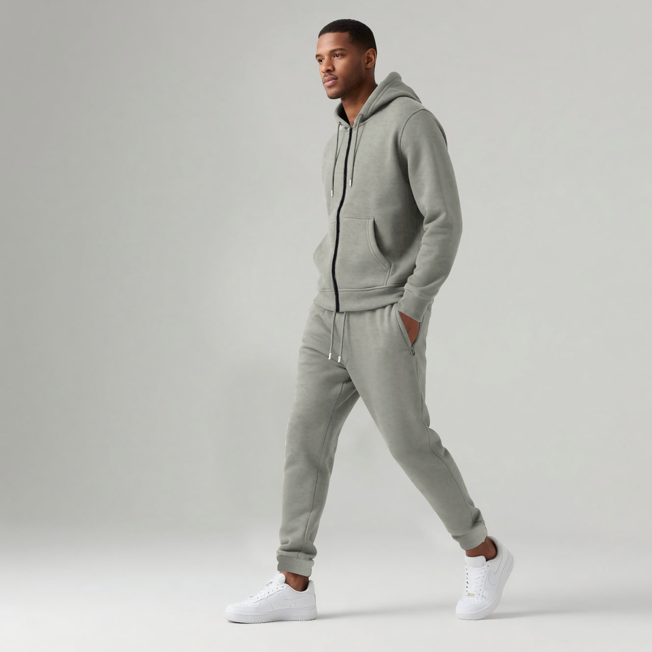 Men's Solid Color Hooded Long-Sleeve Sportswear Set | Athletic Tracksuit