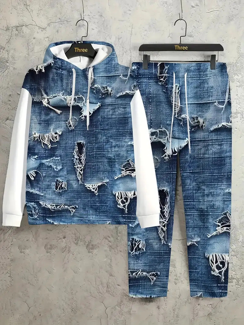 Men's Lettered Denim Hoodie | Bold 3D Print Streetwear
