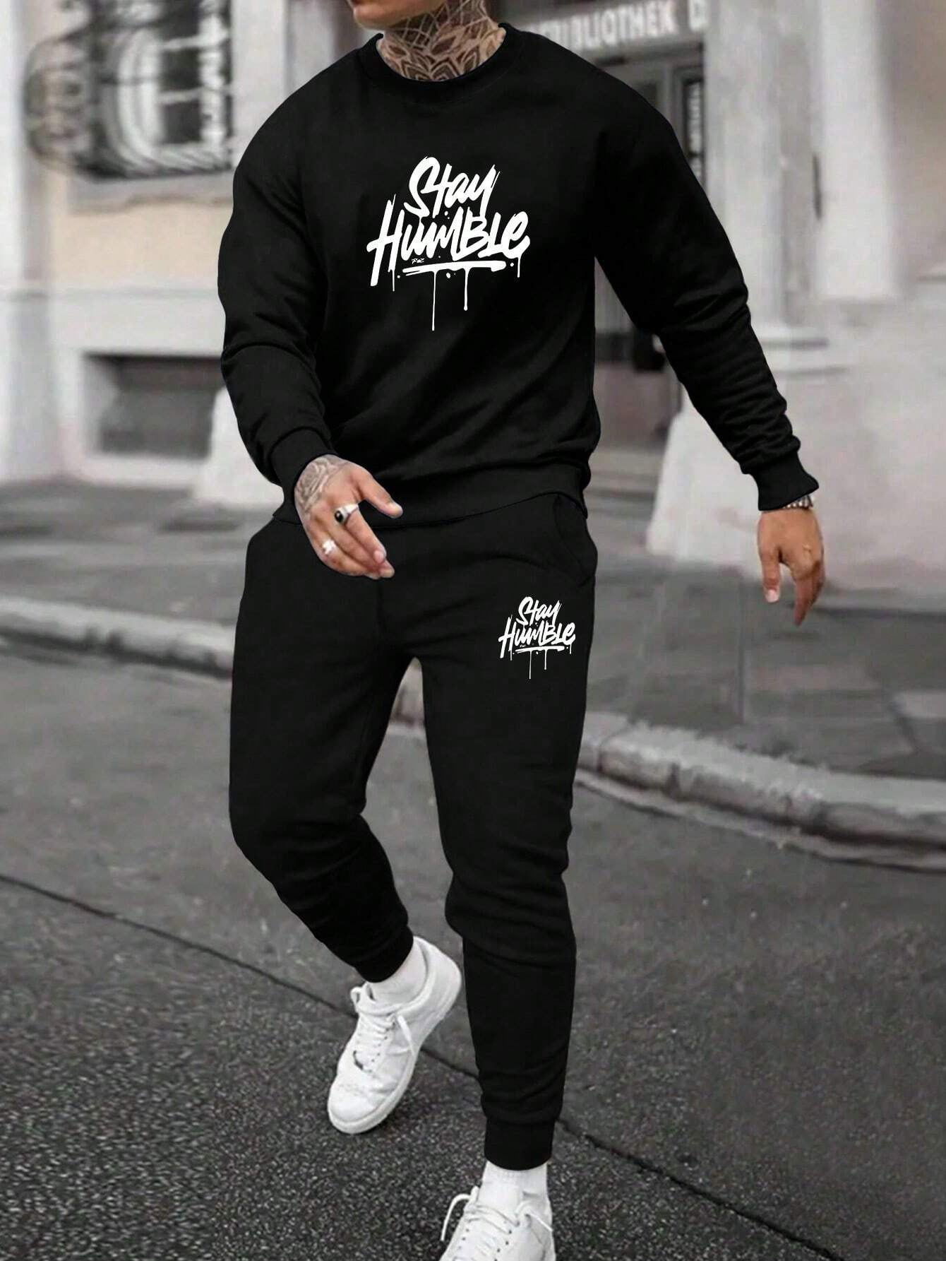 Men's Round Neck Sweater Casual Sports Suit | European Fit