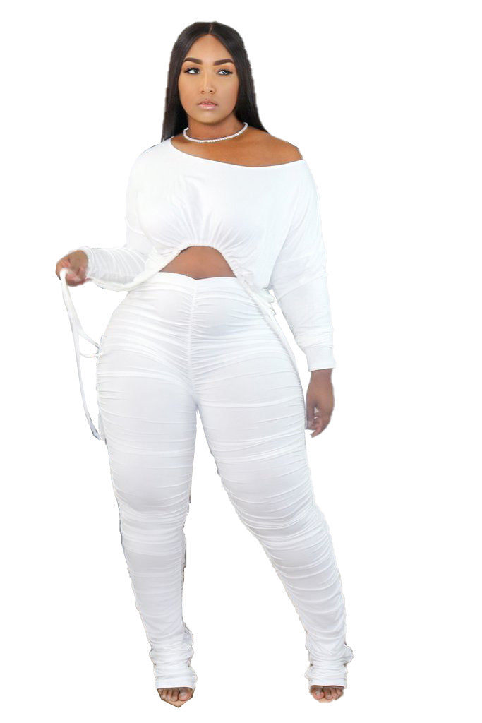 Women's Sexy Drawstring Pants Suit | Long Sleeve Chic Two-Piece Set