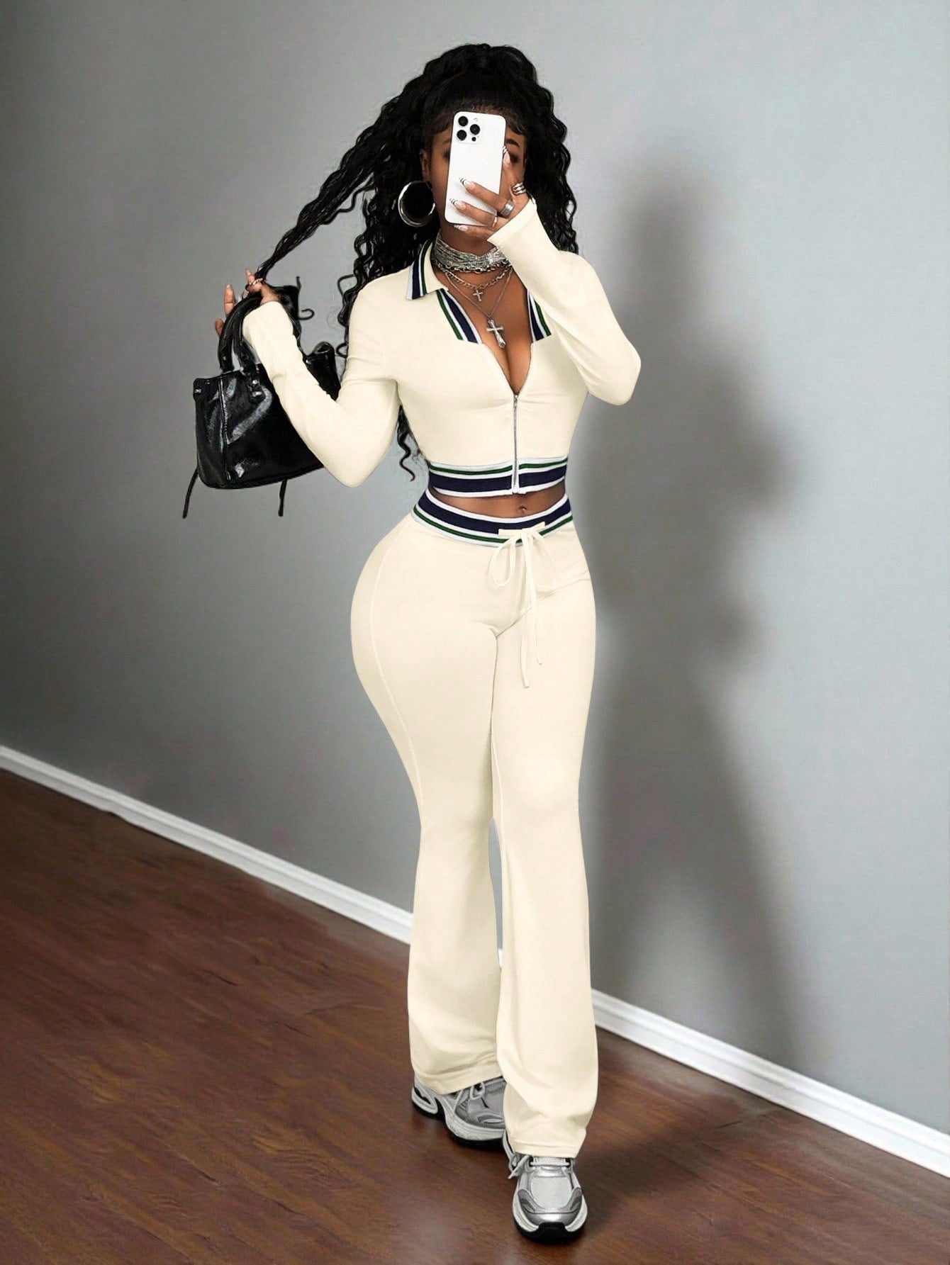 Crop Top & Tight-Fit Casual Sports Two-Piece Set | Women's Activewear